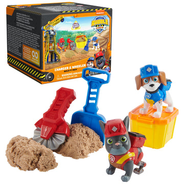 Rubble & Crew, Charger & Wheeler Action Figures, with Kinetic Build-It Sand & 2 Building Tools, PAW Patrol Kids Toys for Boys & Girls Ages 3 and Up
