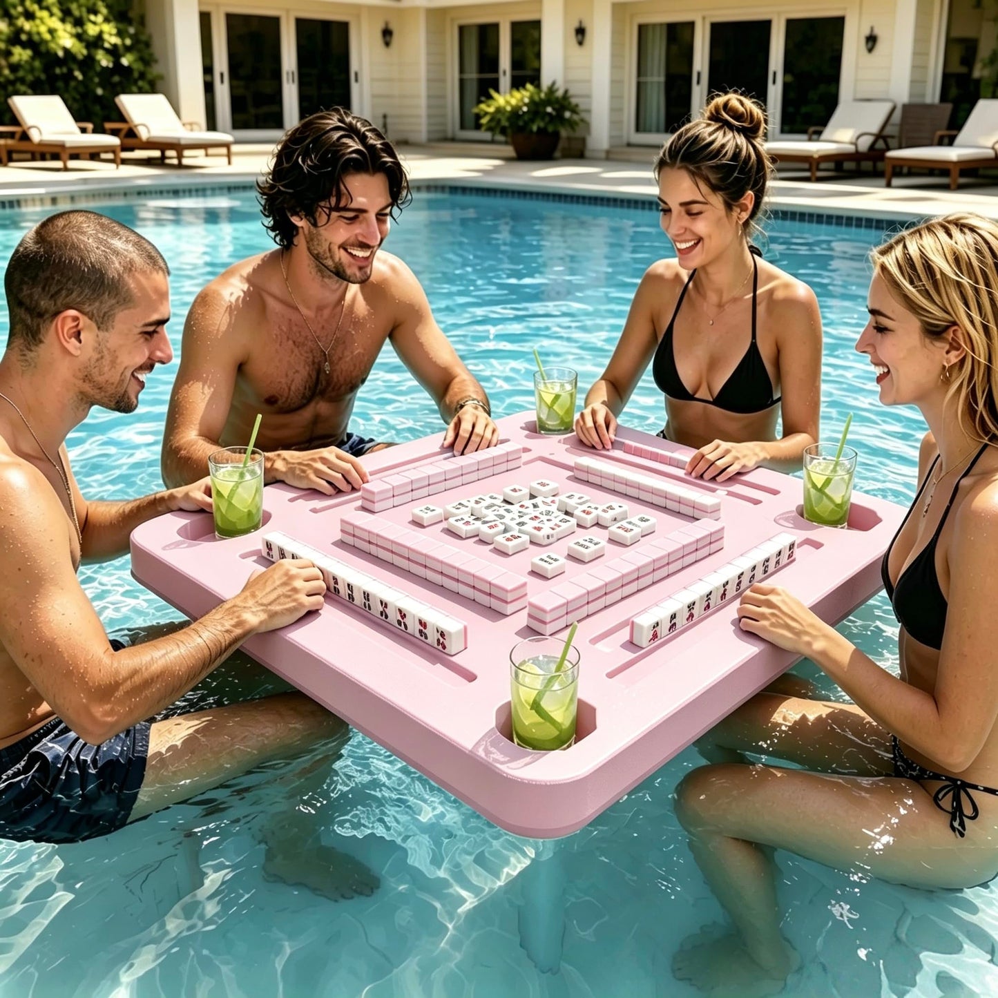 Floating Mahjong Table for Pool - Floating Mahjong Table Tray with Tile Holder and Cup Holder - Waterproof Floating Mahjong Game Table for Swimming