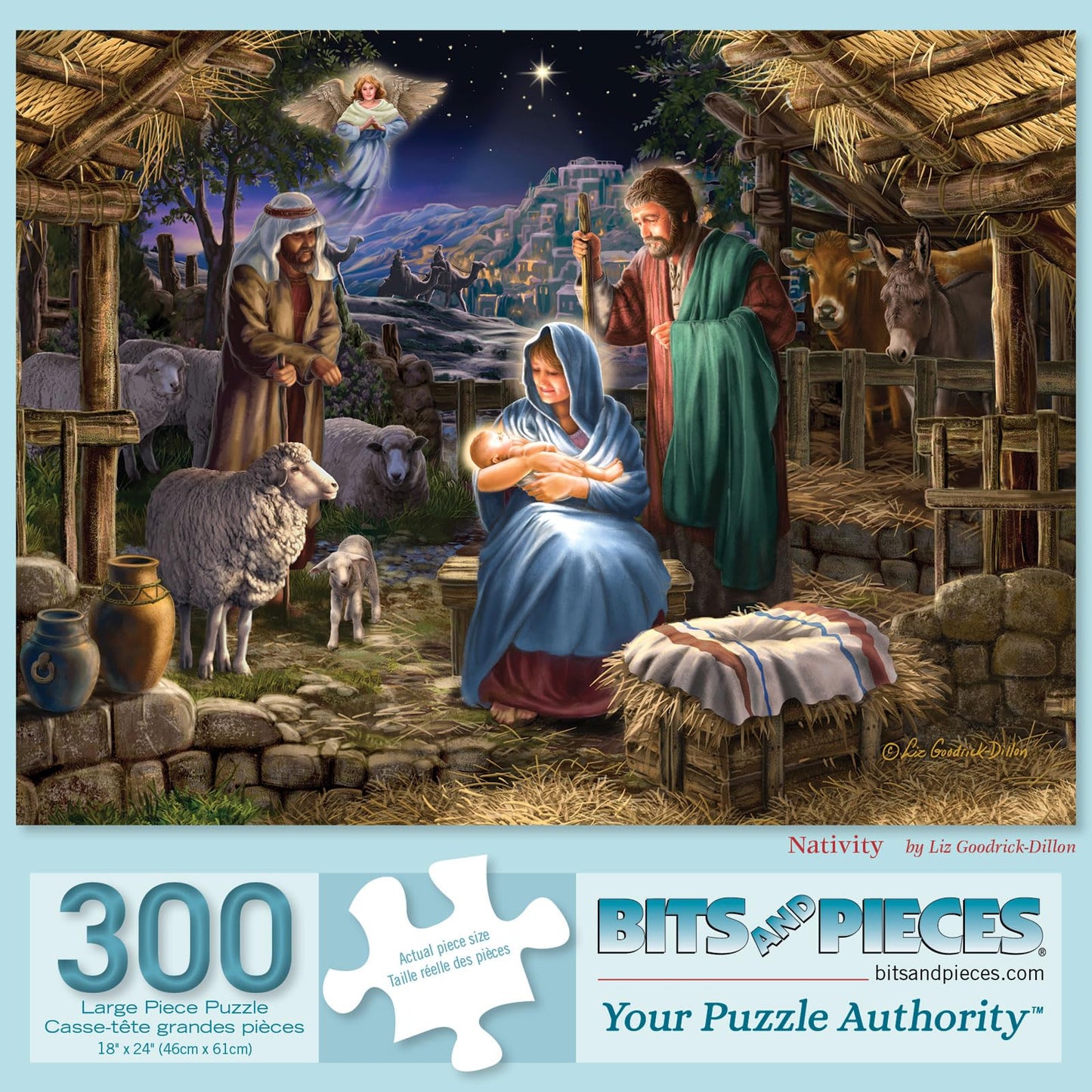 Bits and Pieces - Large 300 Piece Jigsaw Puzzle for Adults - Nativity' Christian Christmas Jigsaw Puzzle by Liz Goodrick - Dillon, Completed Puzzle