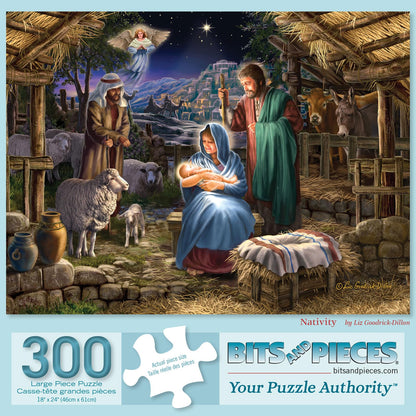 Bits and Pieces - Large 300 Piece Jigsaw Puzzle for Adults - Nativity' Christian Christmas Jigsaw Puzzle by Liz Goodrick - Dillon, Completed Puzzle