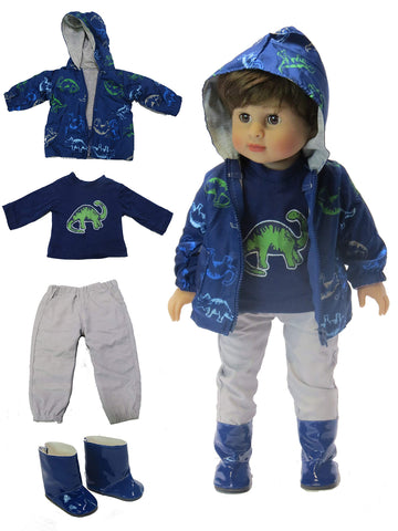 American Fashion World Dinosaur Raincoat Set for 18-Inch Dolls | Premium Quality & Trendy Design | Dolls Clothes | Outfit Fashions for Dolls