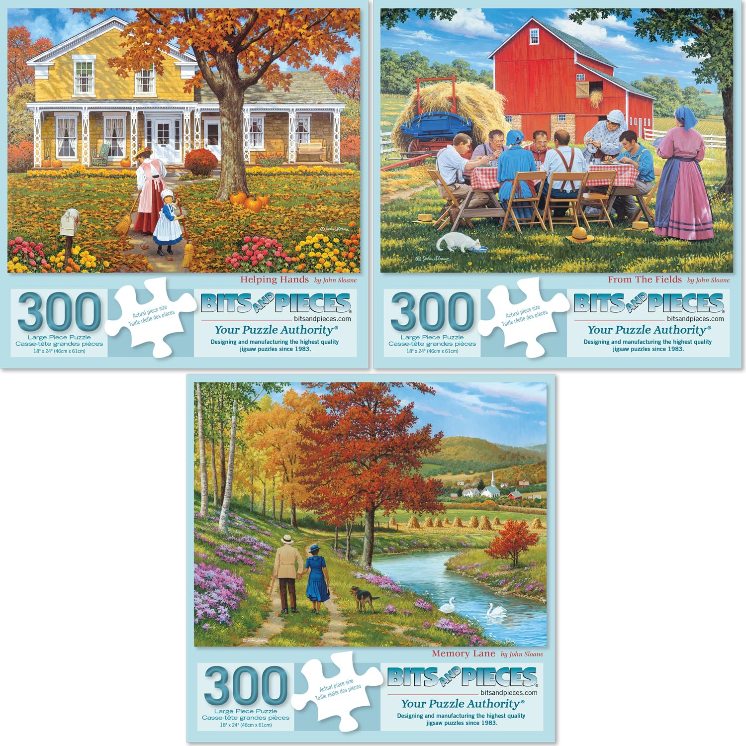 Bits and Pieces Set of 3 Jigsaw Puzzles 300 Pieces - Colorful Seasons Farm