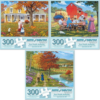 Bits and Pieces Set of 3 Jigsaw Puzzles 300 Pieces - Colorful Seasons Farm