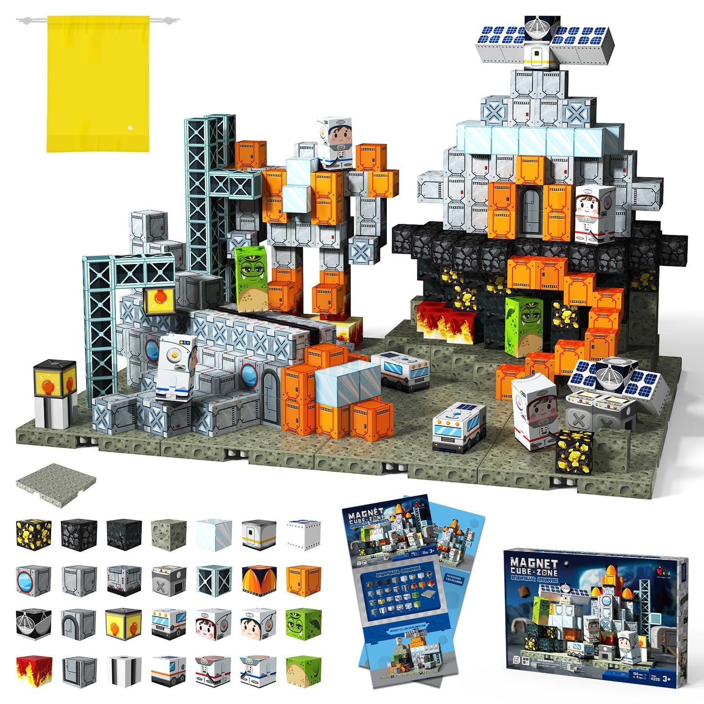 FunsBloomify Magnetic Blocks 150PCS Space | STEM Educational Building Toys for Kids Age 3+, Creative Stacking Construction Set with 0.8in Magnet