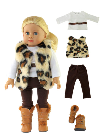 American Fashion World Winter Cheetah Pants Set for 18-Inch Dolls | Boots Included| Premium Quality & Trendy Design