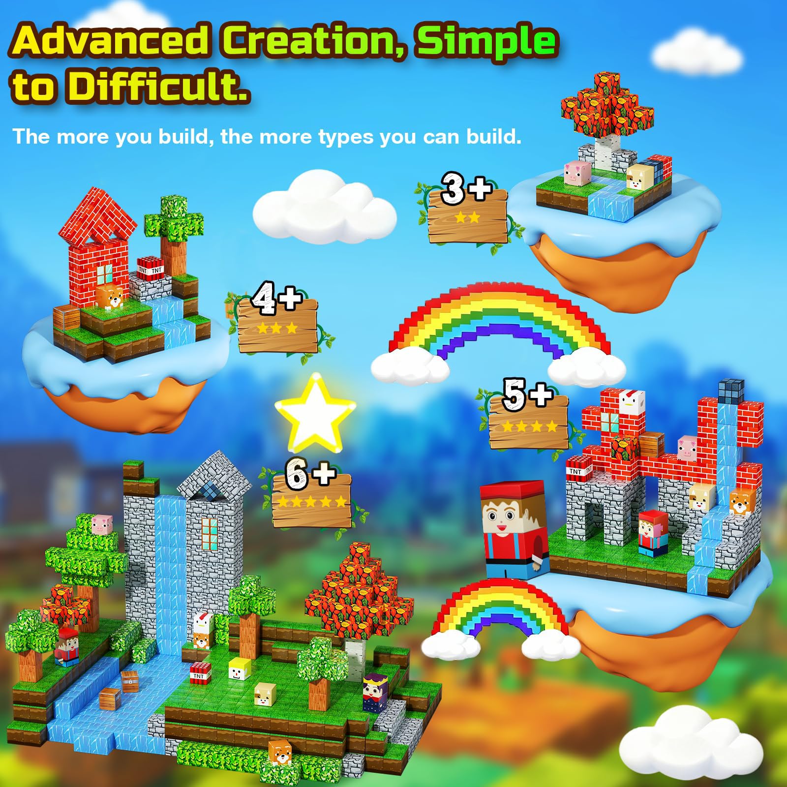 200PCS Magnetic Blocks, Magnetic Building Cube Toys for Kids, STEM Montessori Stacking, Sensory Education Toys for Toddlers Building World Set