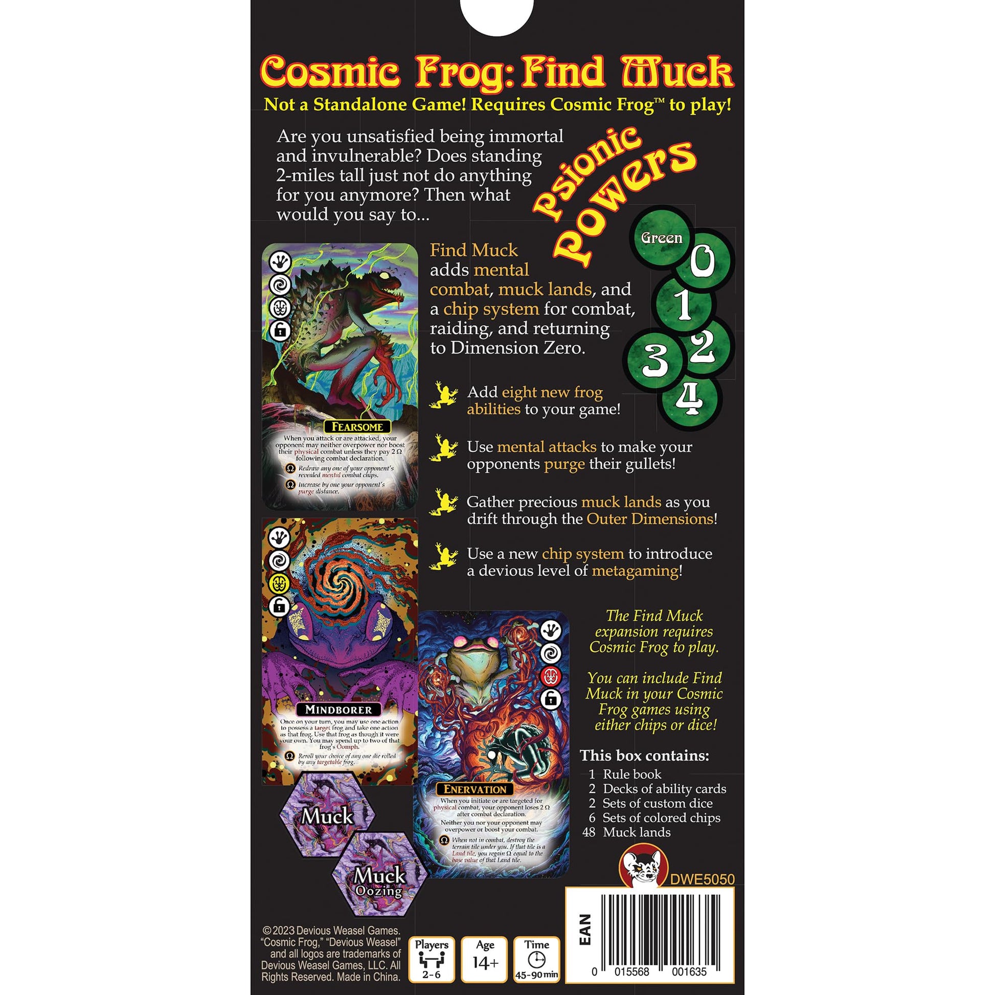 Devious Weasel Games Cosmic Frog: Find Muck Expansion - Devious Weasel Games, Adds Mental Combat, Lands & Chip System, Ages 14+, 2-6 Players