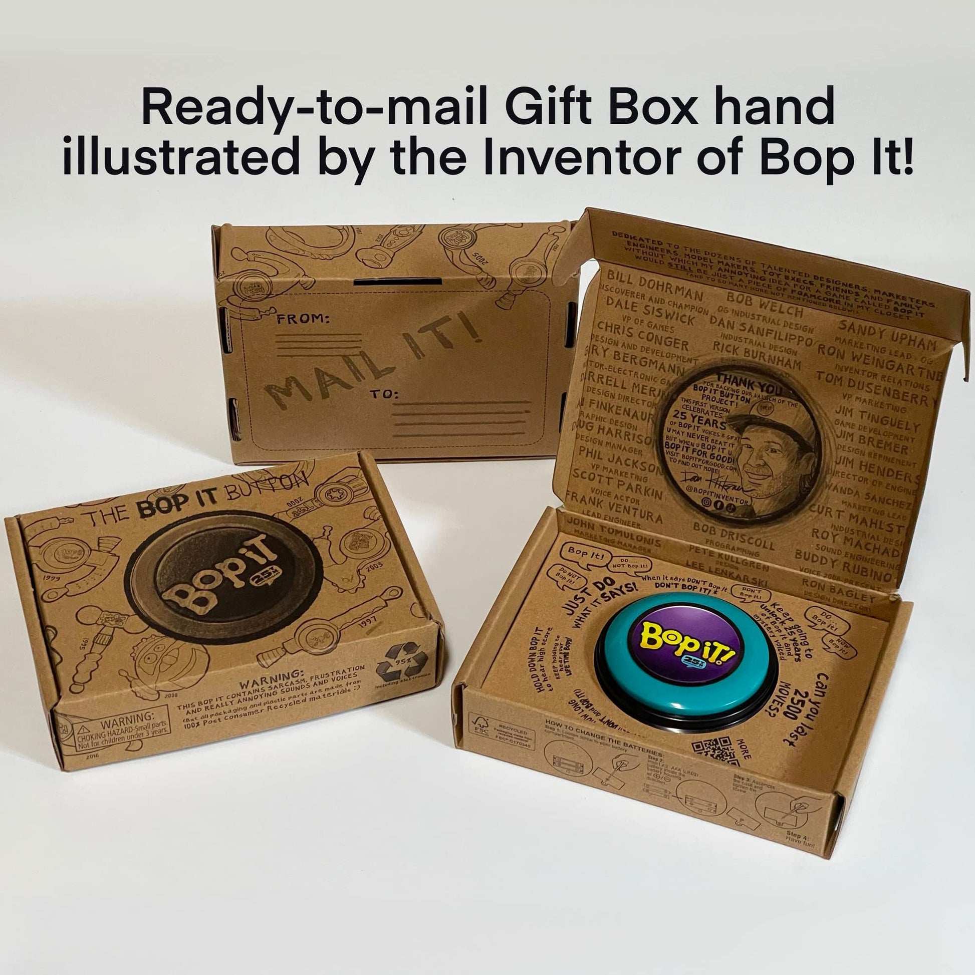 GETMOVIN SPORTS - BOP IT - Special 25th Anniversary Inventor Edition, Gift Ready Mailer Box, Retro Throw Back Colors, Perfect Family Game, for Adults