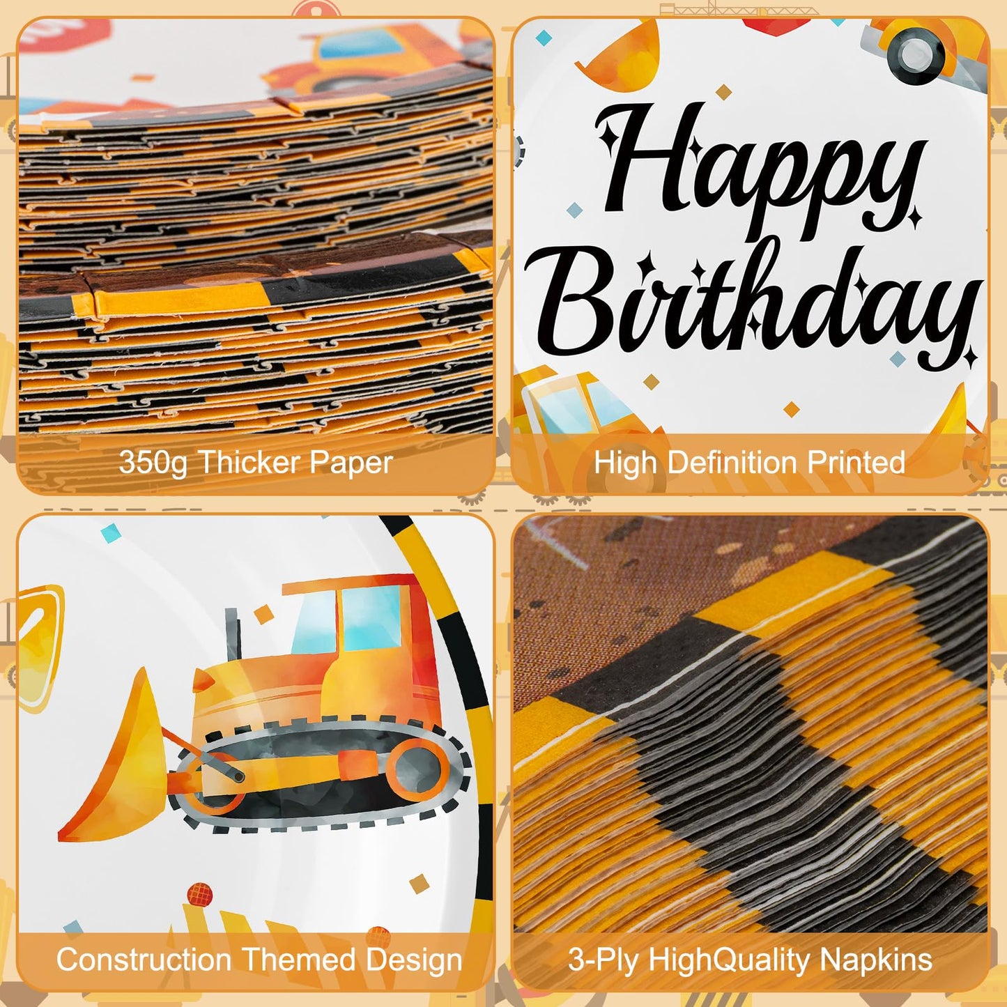 100 Pcs Construction Birthday Party Supplies - Construction Themed Plates and Napkins Forks Set, Disposable Dump Truck Tableware for Boys Kids