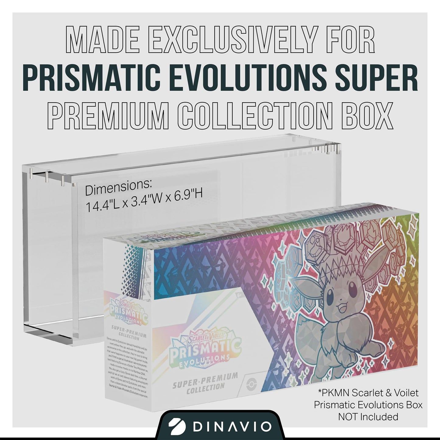 Dinavio Crafthouse Prismatic Evolutions SPC Box Acrylic Display Case with Magnetic Lid - 8 + 5mm Thick Acrylic with 5x3mm Magnets - Compatible with
