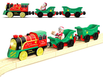 Electric Train Set for Wooden Tracks, Battery Powered Trains Toy with Lights & Sounds for Toddlers, Motorized Train for Kids Compatible with Thomas