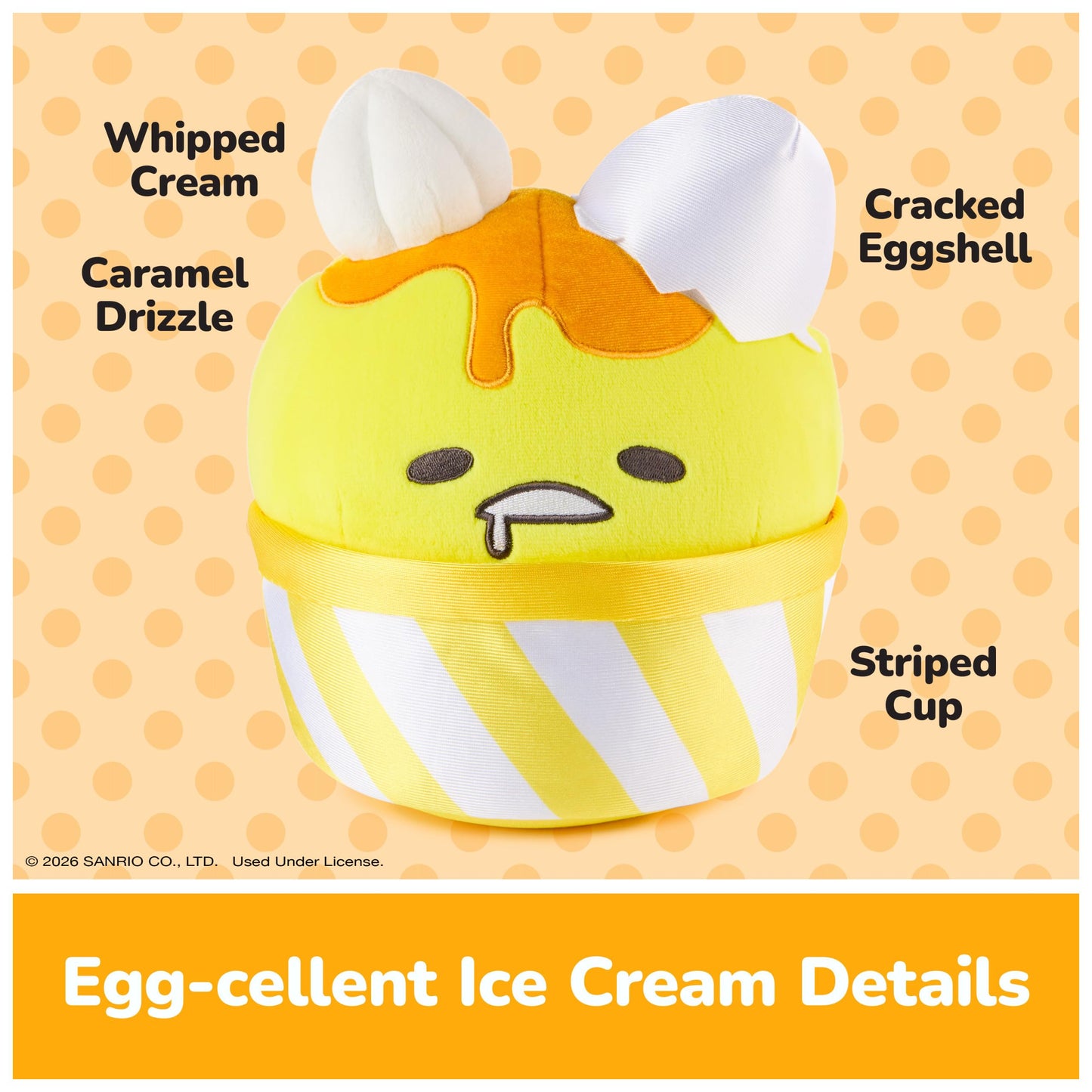 GUND Sanrio Gudetama The Lazy Egg Stuffed Animal, Gudetama Ice Cream Cup, Plush Toy for Ages 1 and Up, 9”