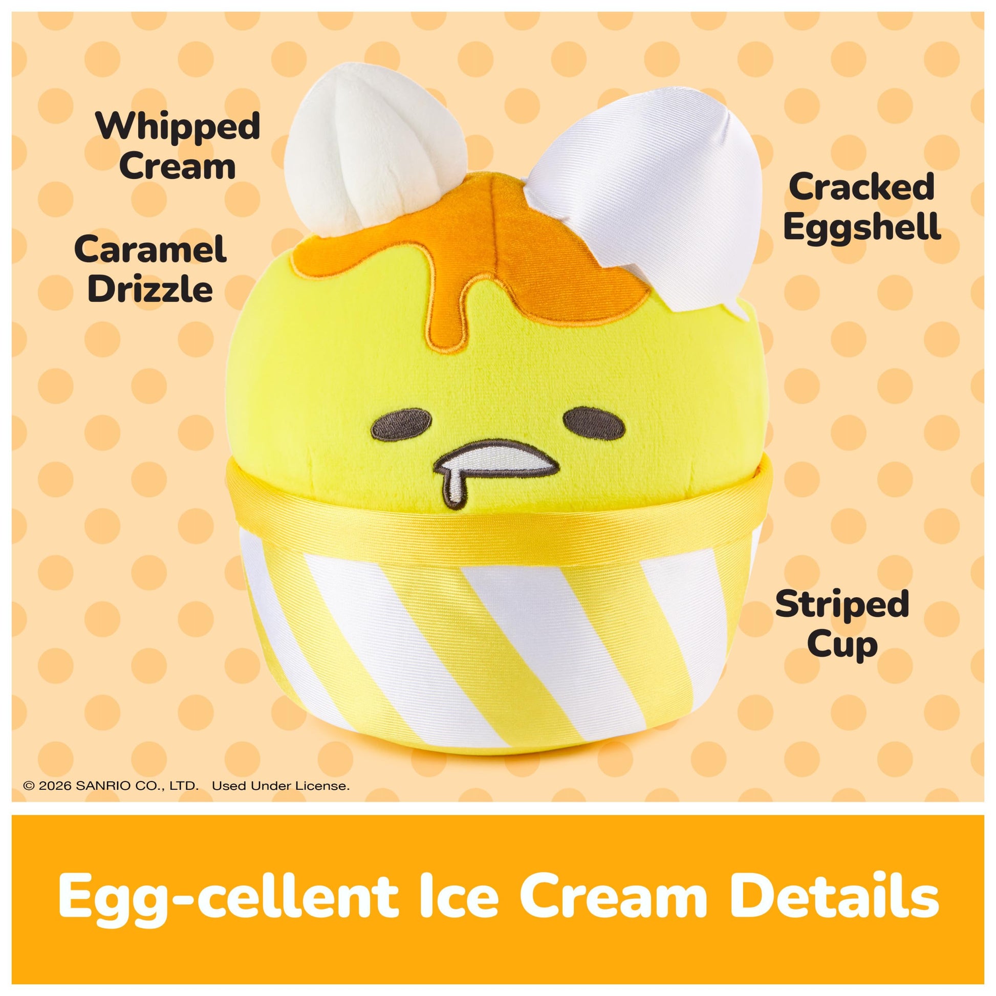 GUND Sanrio Gudetama The Lazy Egg Stuffed Animal, Gudetama Ice Cream Cup, Plush Toy for Ages 1 and Up, 9”