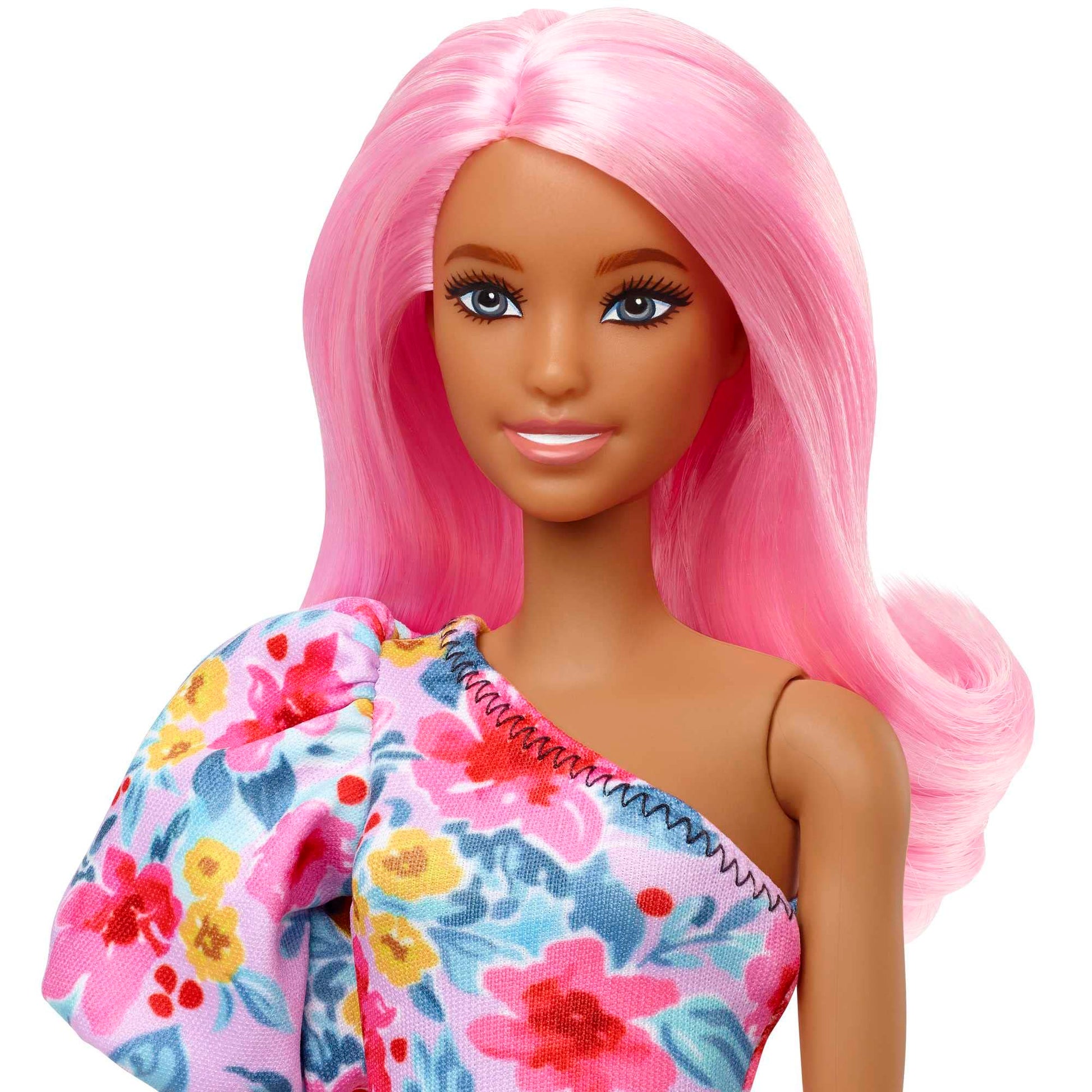 Barbie Fashionistas Doll #189 with Pink Hair & Prosthetic Leg Wearing Floral Dress & Accessories Including Sneakers & Sunglasses
