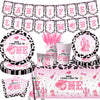 Western Cowgirl Birthday Party Decoration,142Pcs Pink Disco Cowgirl 1st Tableware Set I’m One Cowgirl Plates Napkins Cowgirl Tablecloth for My First