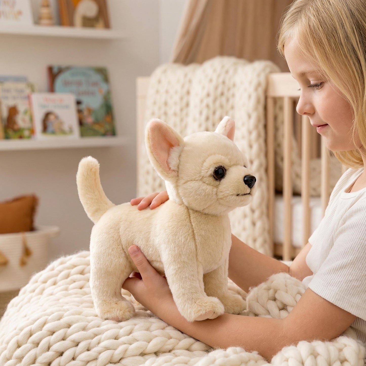 Tiny Heart Cute Chihuahua Stuffed Animal, Dog Plush Toy 10inch Puppy Super Soft Realistic Chihuahua Plush Home Decor Gifts for Kids Boys and Girls