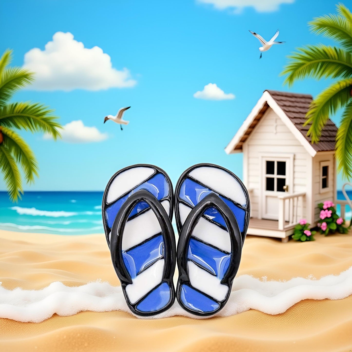 Blue 1/12 Miniature Beach Flip Flops Dollhouse Decoration Accessories, Dollhouse Decor, Dollhouse Accessories, Ornamental