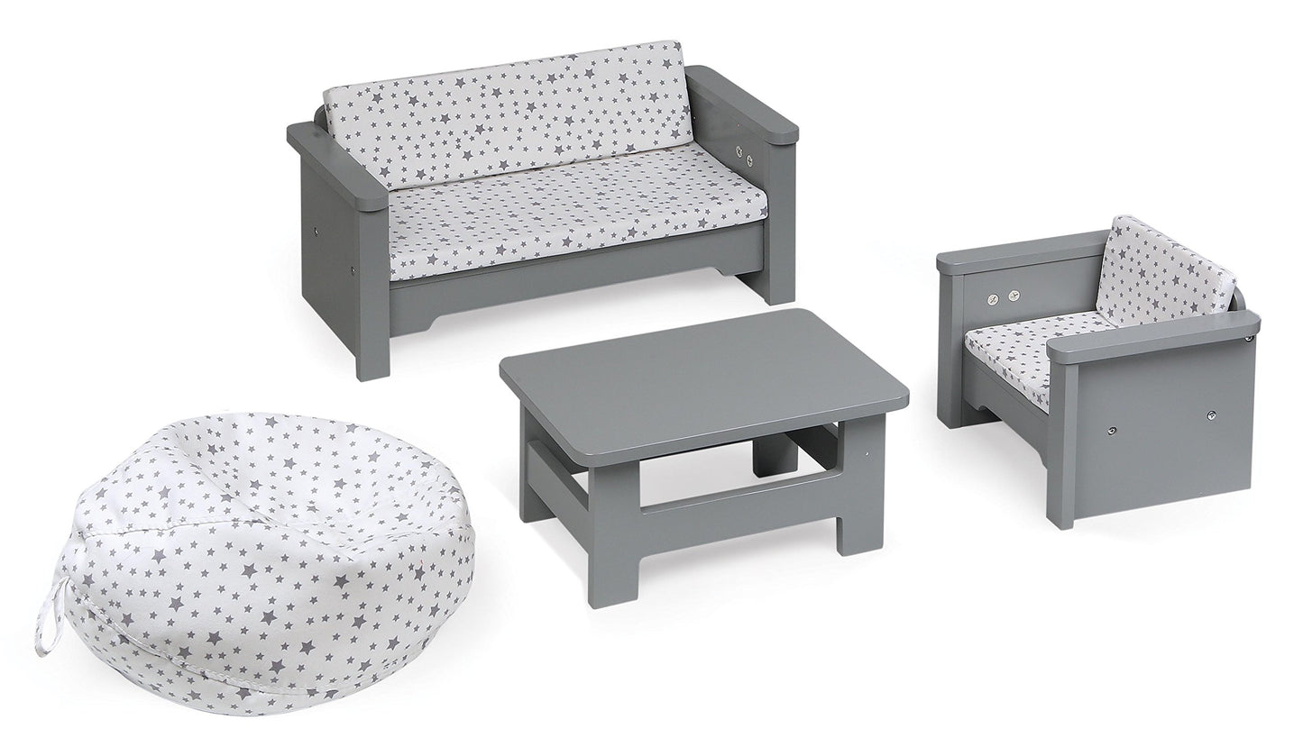 Badger Basket Living Room Furniture Set for 18 Inch Dolls - Includes Couch, Chair, Table & Beanbag