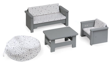 Badger Basket Living Room Furniture Set for 18 Inch Dolls - Includes Couch, Chair, Table & Beanbag