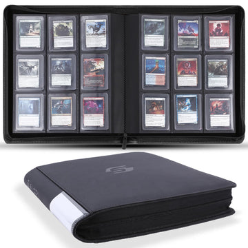 Snekdy Top loader Binder, 9 Pockets Top Loader?Holds 360 Top Loaders cards, Card binder with Sleeves for card in 3 x 4 inches color smooth Zipper PU