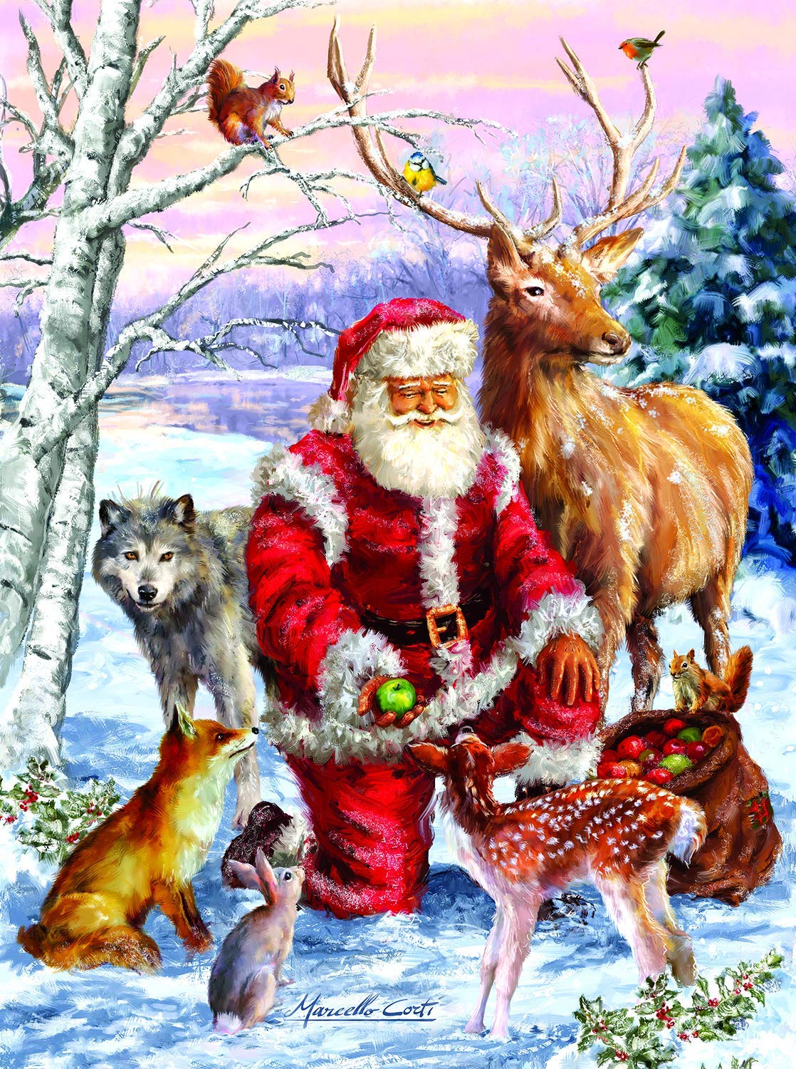 SUNSOUT INC - Santa's Menagerie - 1000 pc Jigsaw Puzzle by Artist: Marcello Corti - Finished Size 20" x 27" Christmas - MPN# 60661