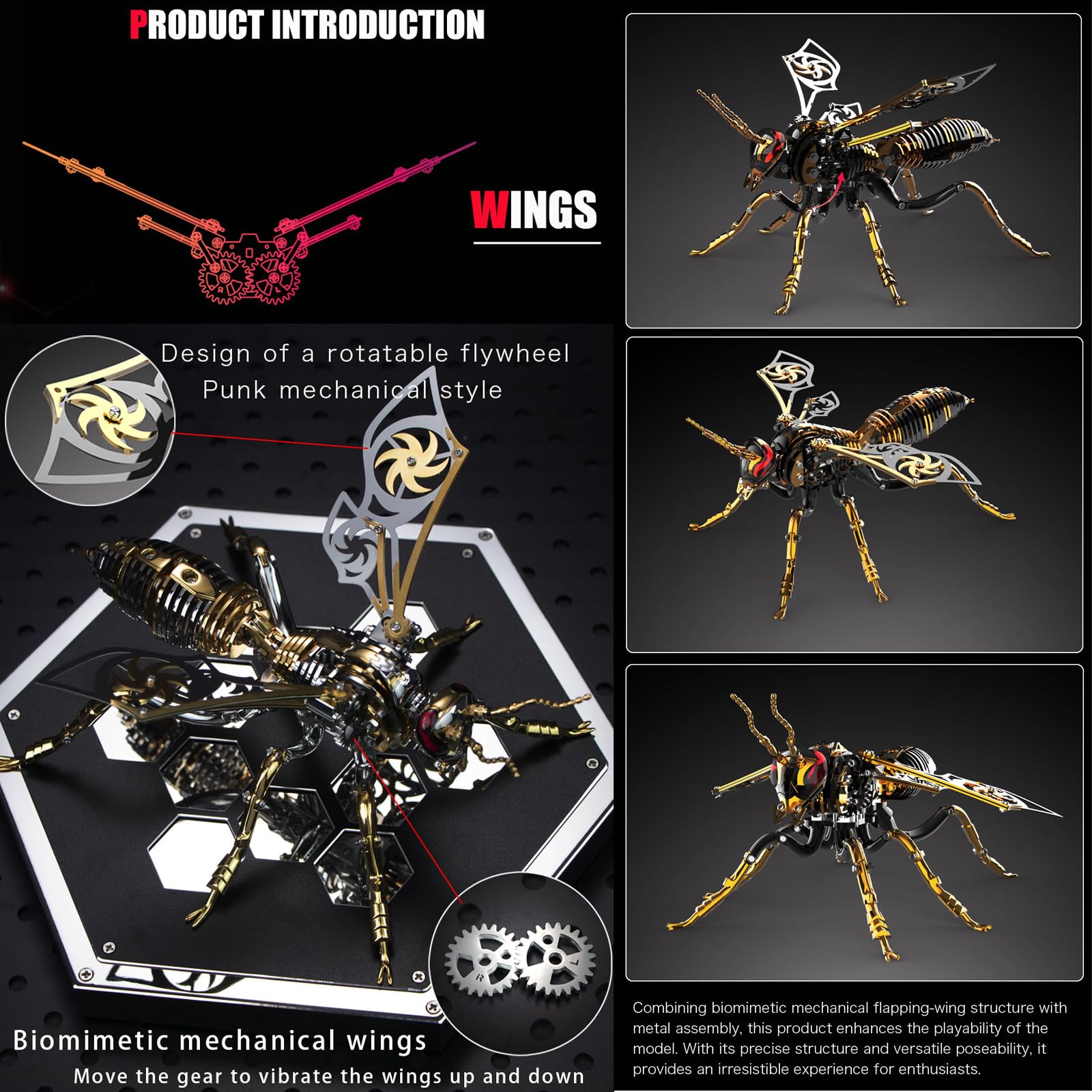 3D Metal Puzzle Mechanical Wasp for Adults: Gift for Birthday Christmas DIY for Men Assembly Model Kits Stainless Steel Building Blocks for for Ages