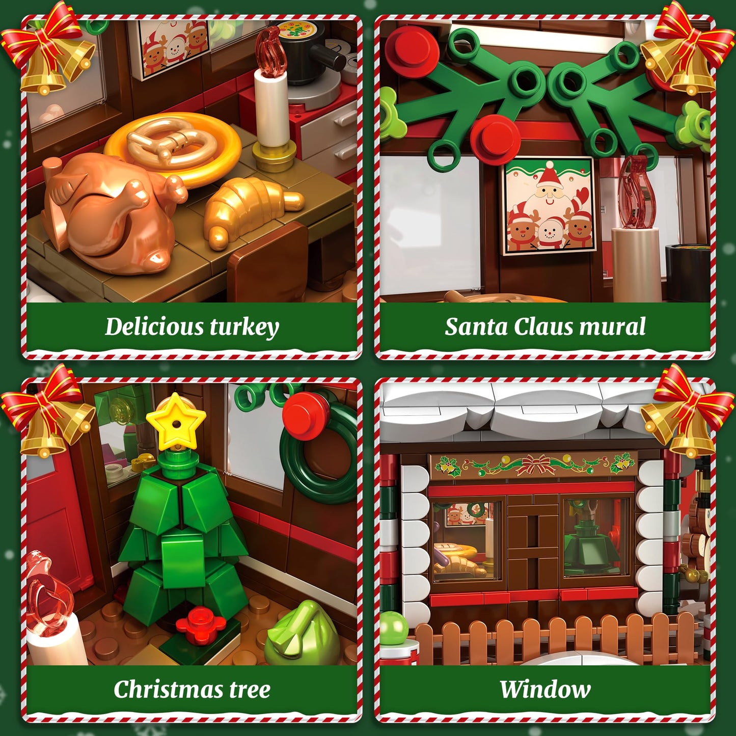 Christmas Gingerbread House Building Block for Girls Age 12+ with LED Lights, Christmas Village House Blocks Set with Christmas Tree and Train