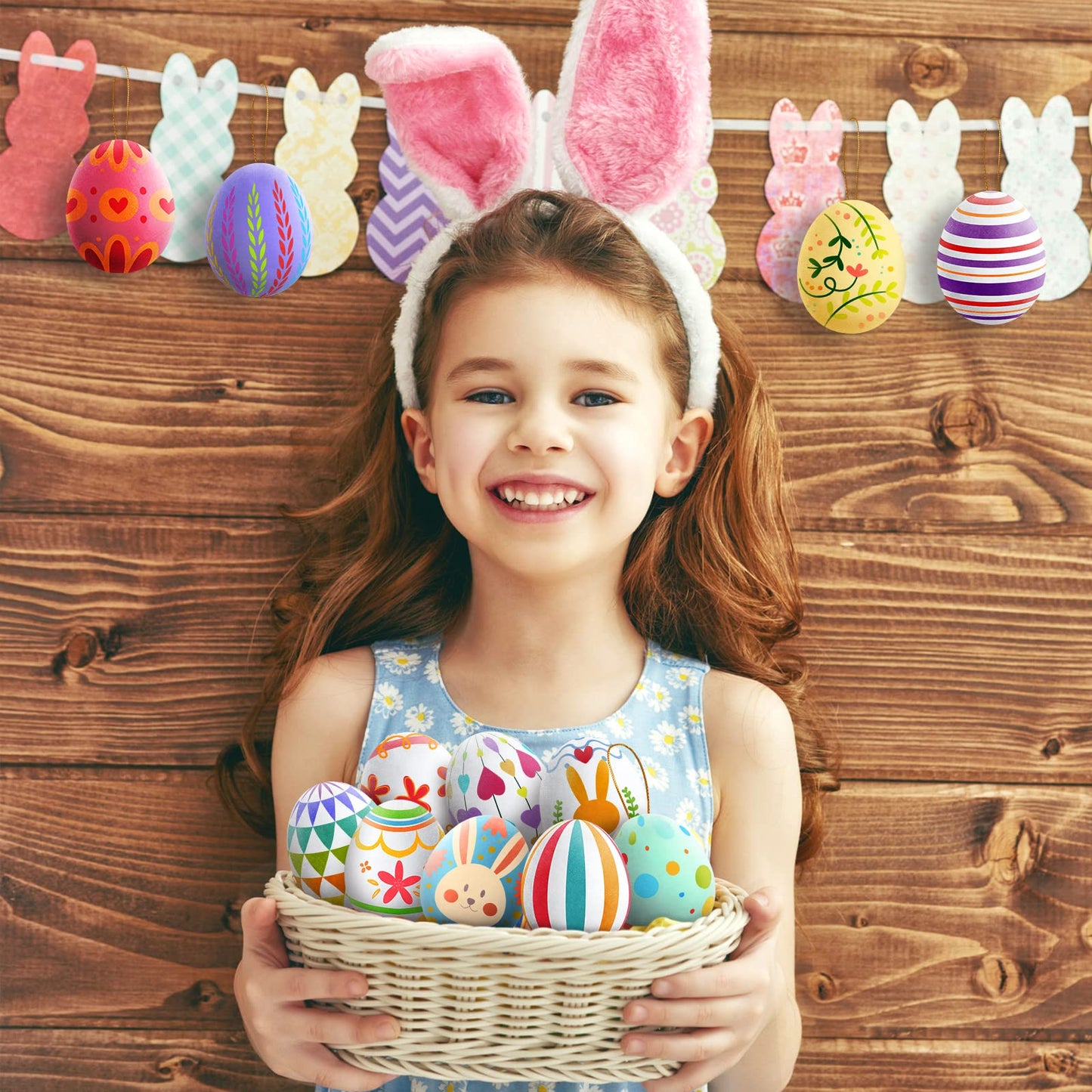 SpringFlower White Easter Eggs Painting Kit-24 Paintable Flocking Eggs with Doodle Kit for DIY Design-Hanging Flocking Eggs with Rope for Easter