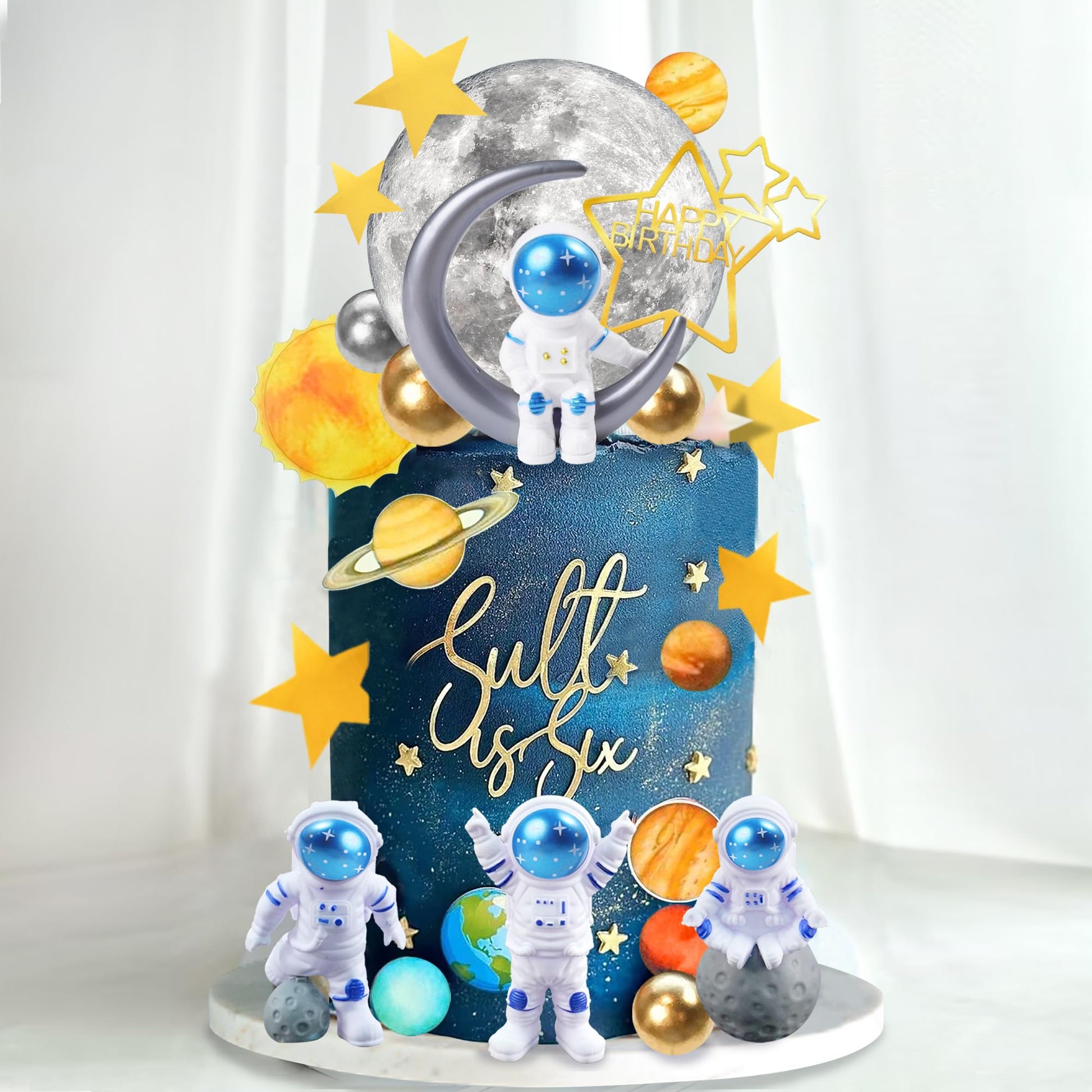 34 PCS Space Cake Toppers Outer Astronaut Figurines Planet Satellite Balls and Stars for Space Theme Birthday Supplies (Planet)