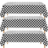 PPXMEEUDC 3 Pack Black White Checkered Tablecloth, 54 x 108 Inch Waterproof Disposable Plastic Rectangular Table Covers for Race Car, Poker, Chess