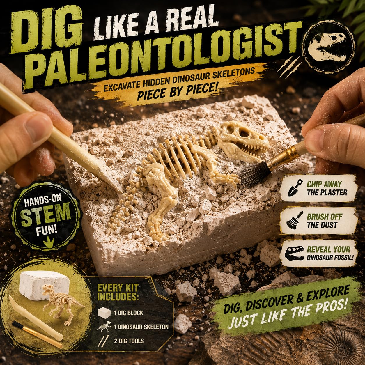12 Pack Dinosaur Excavation Dig Kit for Kids, Dino Fossil Dig Kits with 3D Skeleton Toys, Bulk STEM Science Paleontology Archaeology Educational Toys