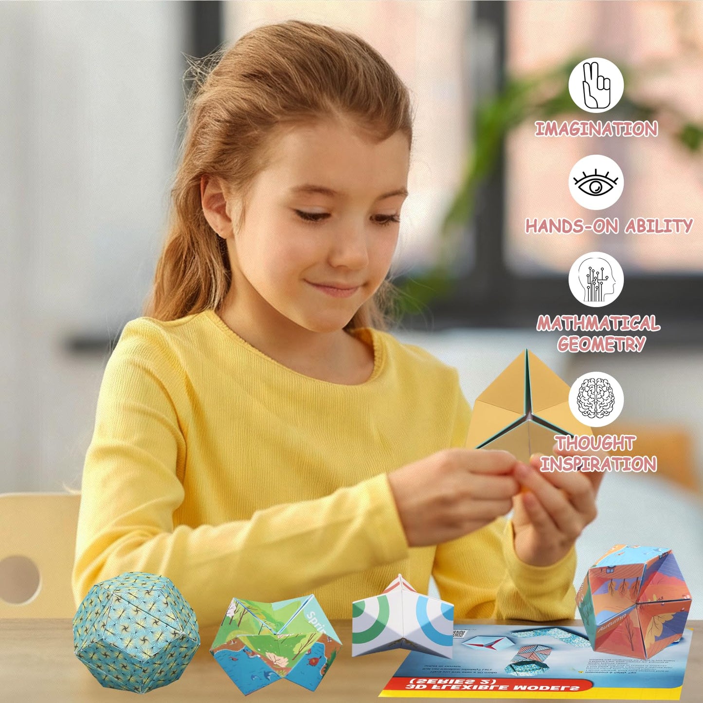 Foraineleyo Hands-On Math with 30 Paper Folding 3D Flexible Models Series 2 - STEM Origami Tutorial Book for Boys Girls Ages 6-12 - Explore Shapes