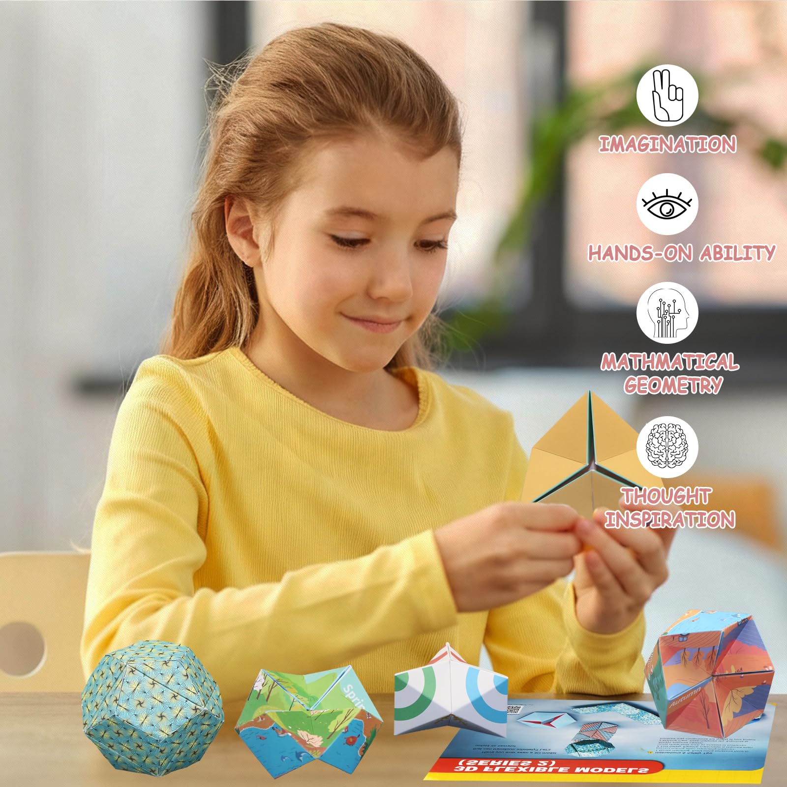 Foraineleyo Hands-On Math with 30 Paper Folding 3D Flexible Models Series 2 - STEM Origami Tutorial Book for Boys Girls Ages 6-12 - Explore Shapes