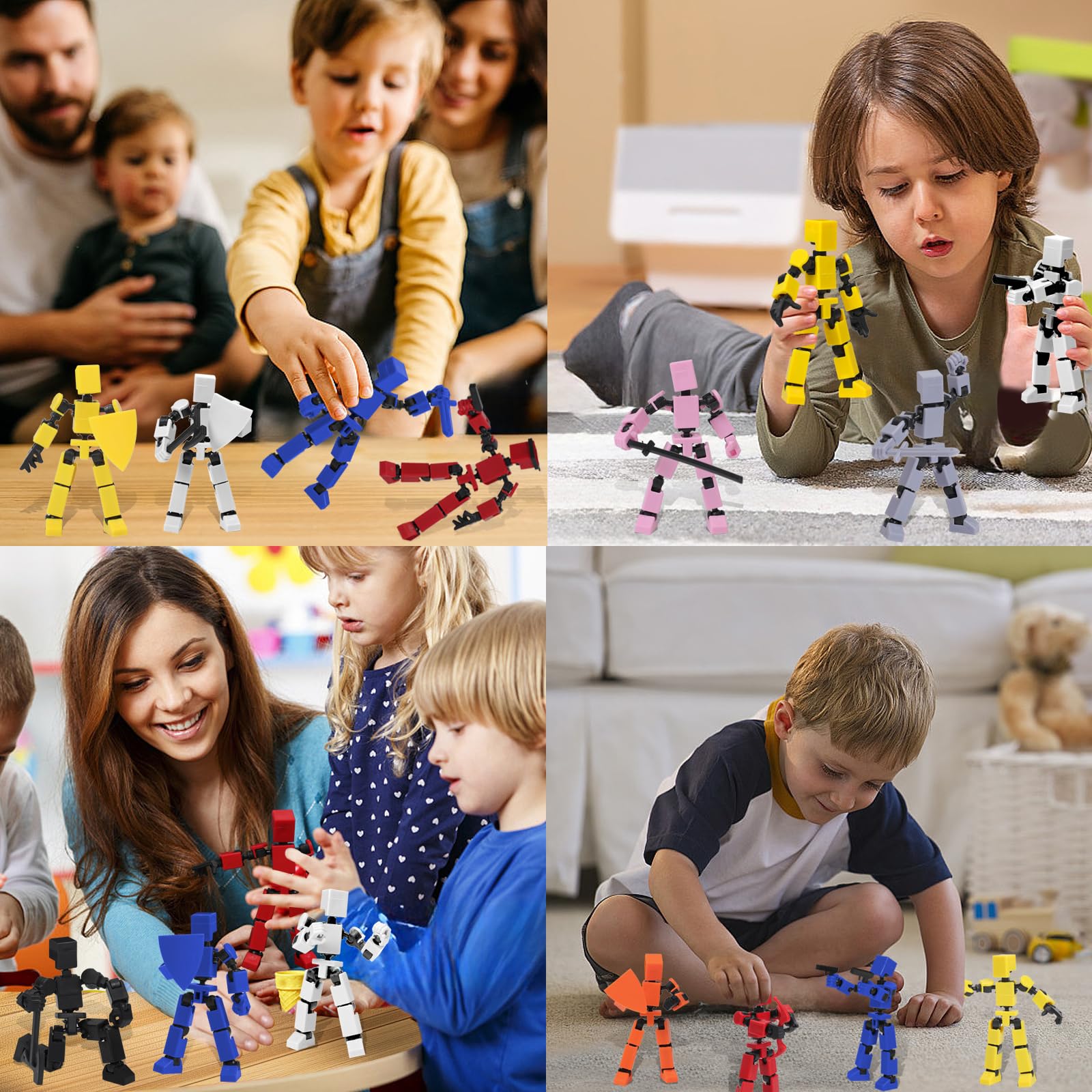 4PCS Mini Titan T-13 Action Figures Set, Assembly Completed Luck Dummy Robot 13 Action Figure Toys for Boys Stick Figures with Multi Joints Movable