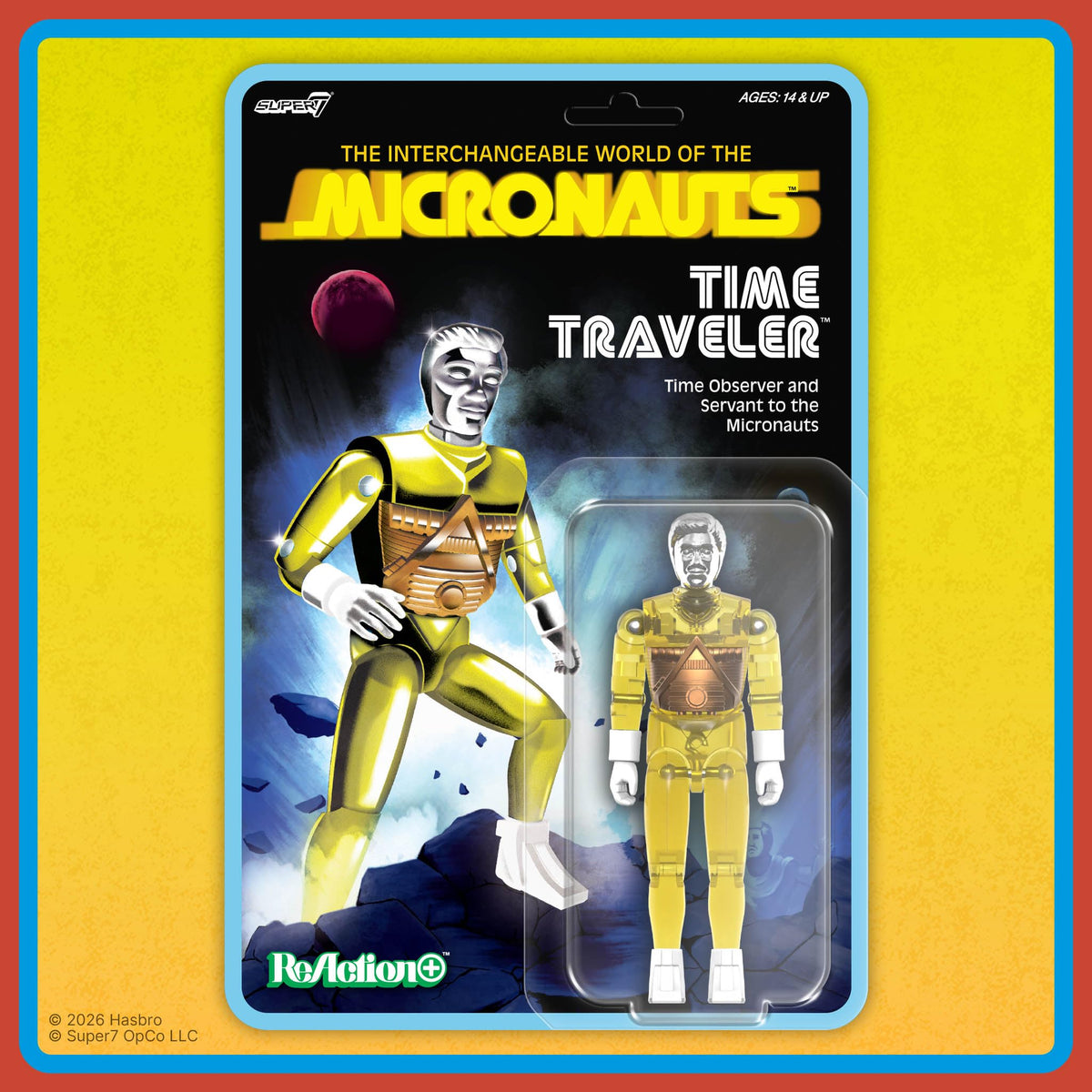 Super7 Reaction+ Micronauts Time Traveler (Translucent Yellow) - 4" Micronauts Action Figure with Accessories - Classic Cartoon Collectibles and Retro