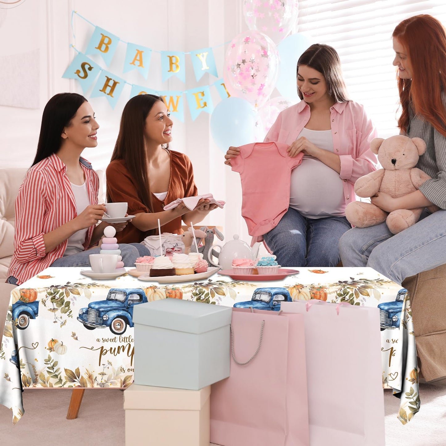 3Pcs Little Pumpkin Tablecloths Fall Baby Shower Decorations, A Sweet Little Pumpkin is On The Way Table Covers Baby Shower Table Cloths for Boy