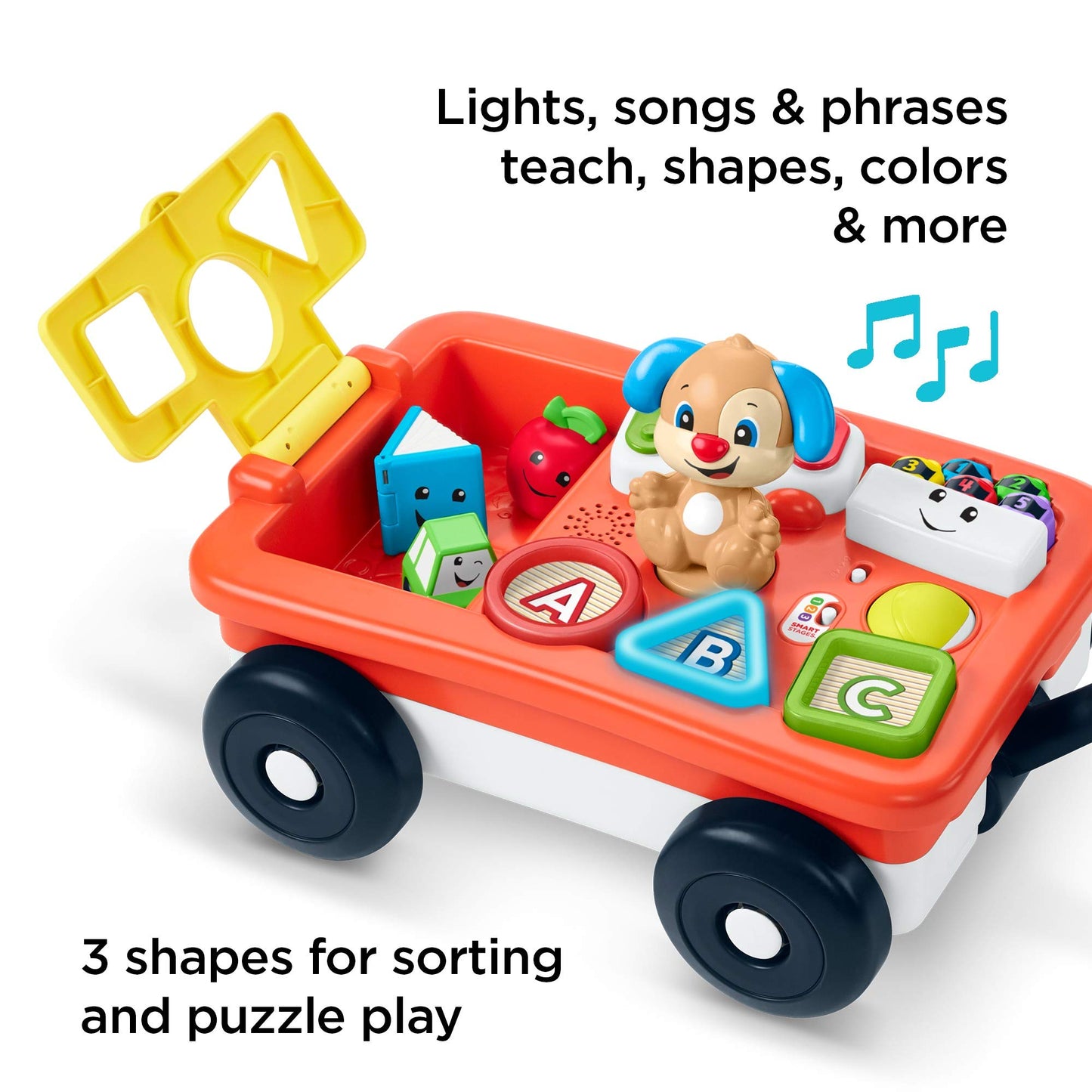 Fisher-Price Laugh & Learn Pull & Play Learning Wagon - German Edition, interactive toy wagon with shape blocks and learning content for baby
