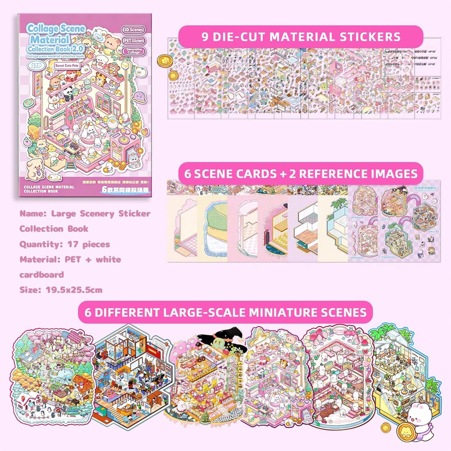 WEINSYT 3D Sticker Scene Therapy Book - DIY Miniature Craft Kit with Repositionable 3D Stickers, Stress Relief Gift for Teens & Adults
