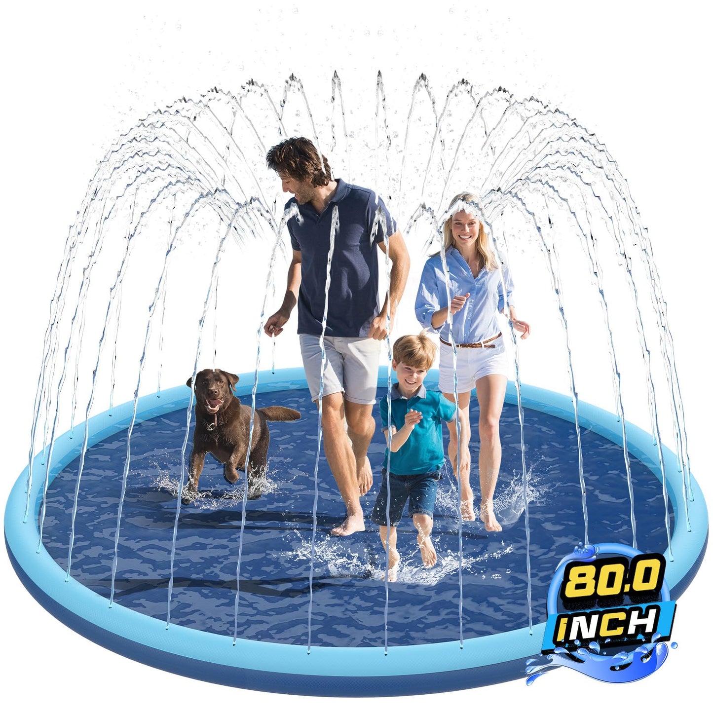 Non-Slip Splash Pad for Kids and Dog, 80" Extra Large Baby Play Mat, Dog Pool Toys, Thicken Sprinkler Pool Summer Outdoor Water Toys for Ages 3-12