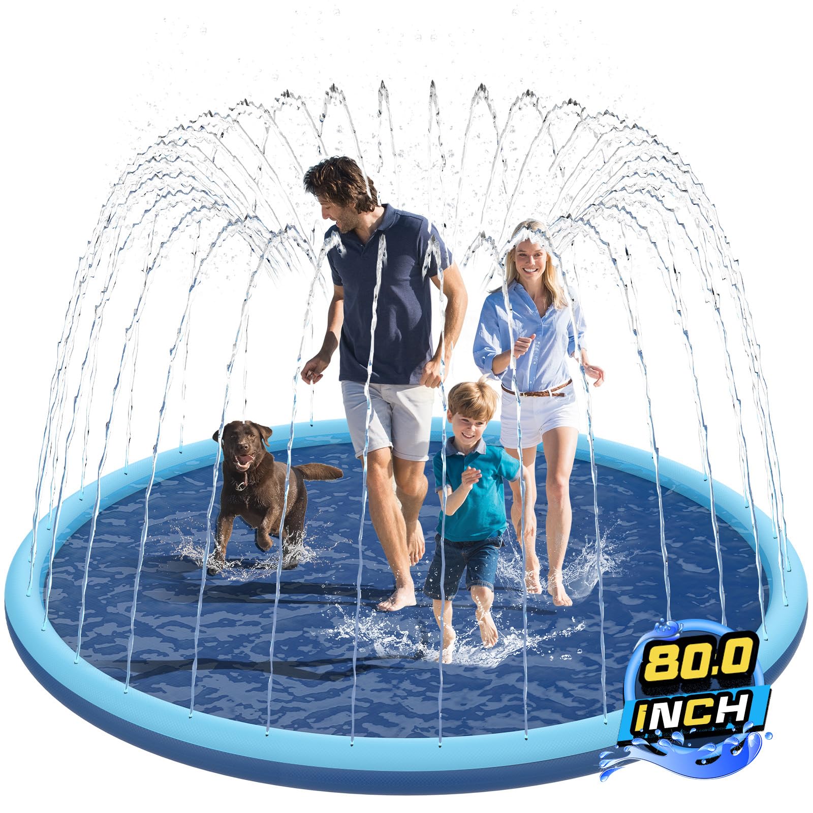 Non-Slip Splash Pad for Kids and Dog, 80" Extra Large Baby Play Mat, Dog Pool Toys, Thicken Sprinkler Pool Summer Outdoor Water Toys for Ages 3-12