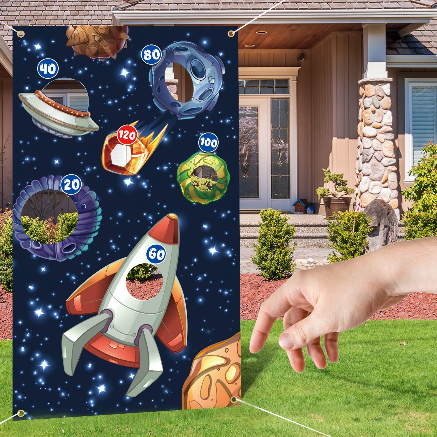 Outer Space Toss Games Banner Backdrop Indoor or Outdoor Galaxy Theme Birthday Party Decorations Supplies for Adults Family