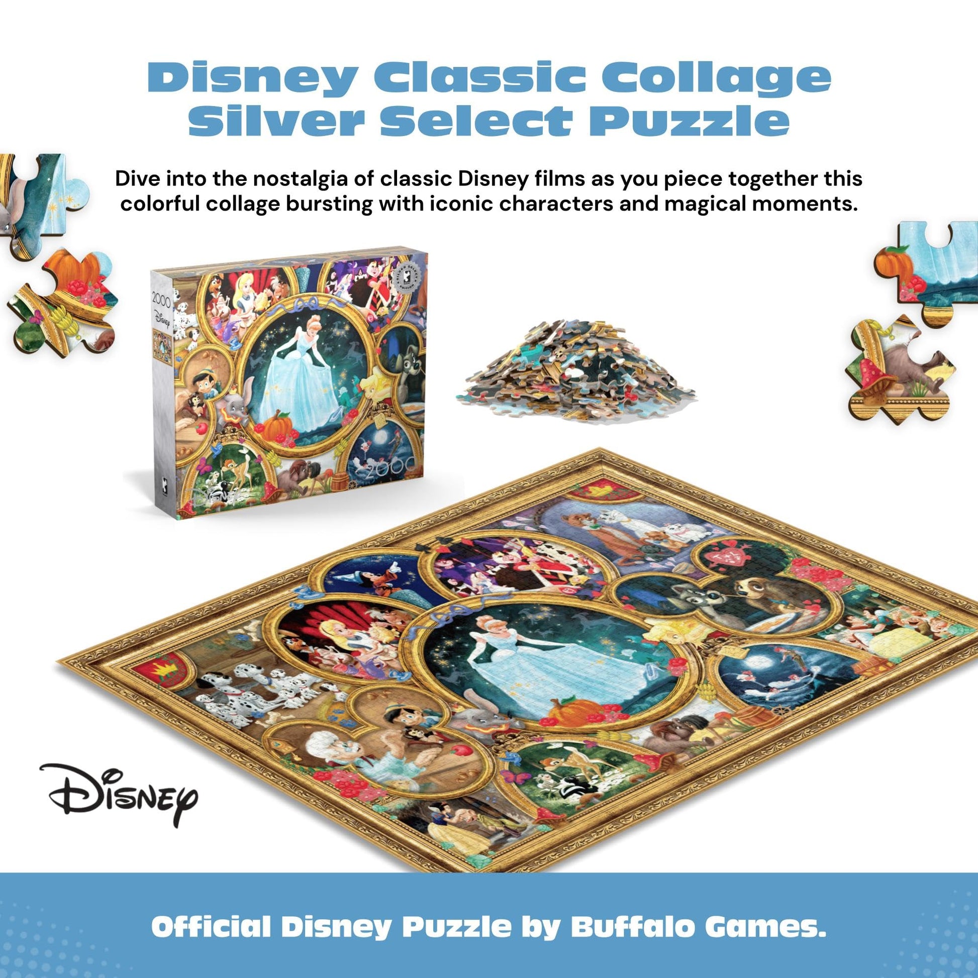 Ceaco - 2000 Piece Silver Select Disney Classic Collage Jigsaw Puzzle Colorful Puzzle for Adults - Precision-Cut Pieces, Beautiful Artwork, and Hours