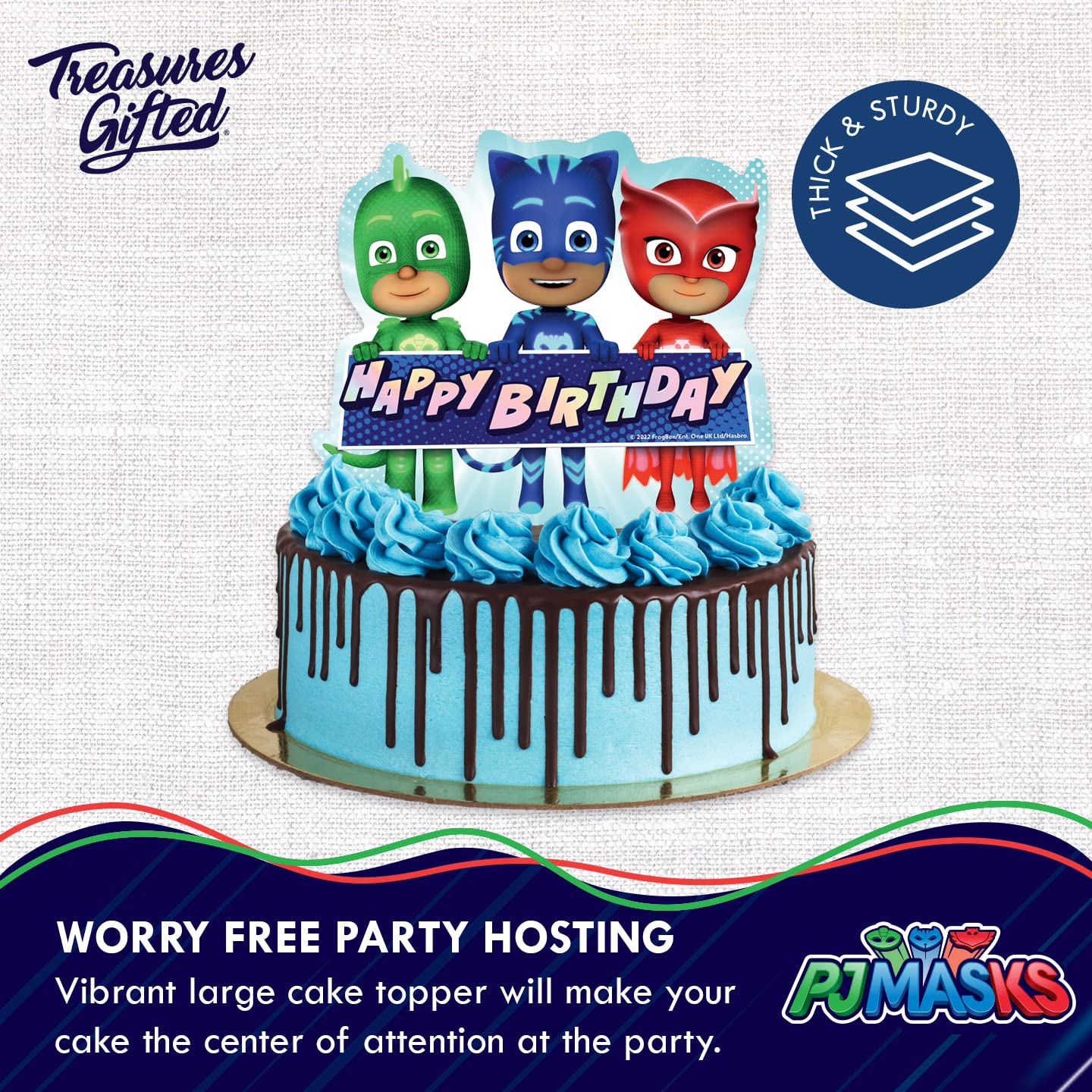 Treasures Gifted Officially Licensed PJ Masks Cake Topper - PJ Masks Birthday Party Supplies - PJ Masks Cake Decorations - PJ Mask Party Decorations