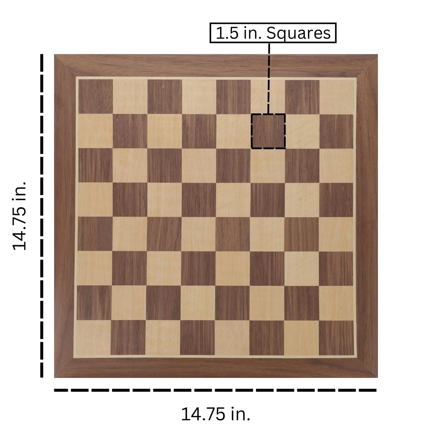 WE Games Classic Walnut Wooden Chess Board Only 14.75 inches, Large Chess Board for Adults, Wood Veneer Chessboard, 1.5 inch Squares