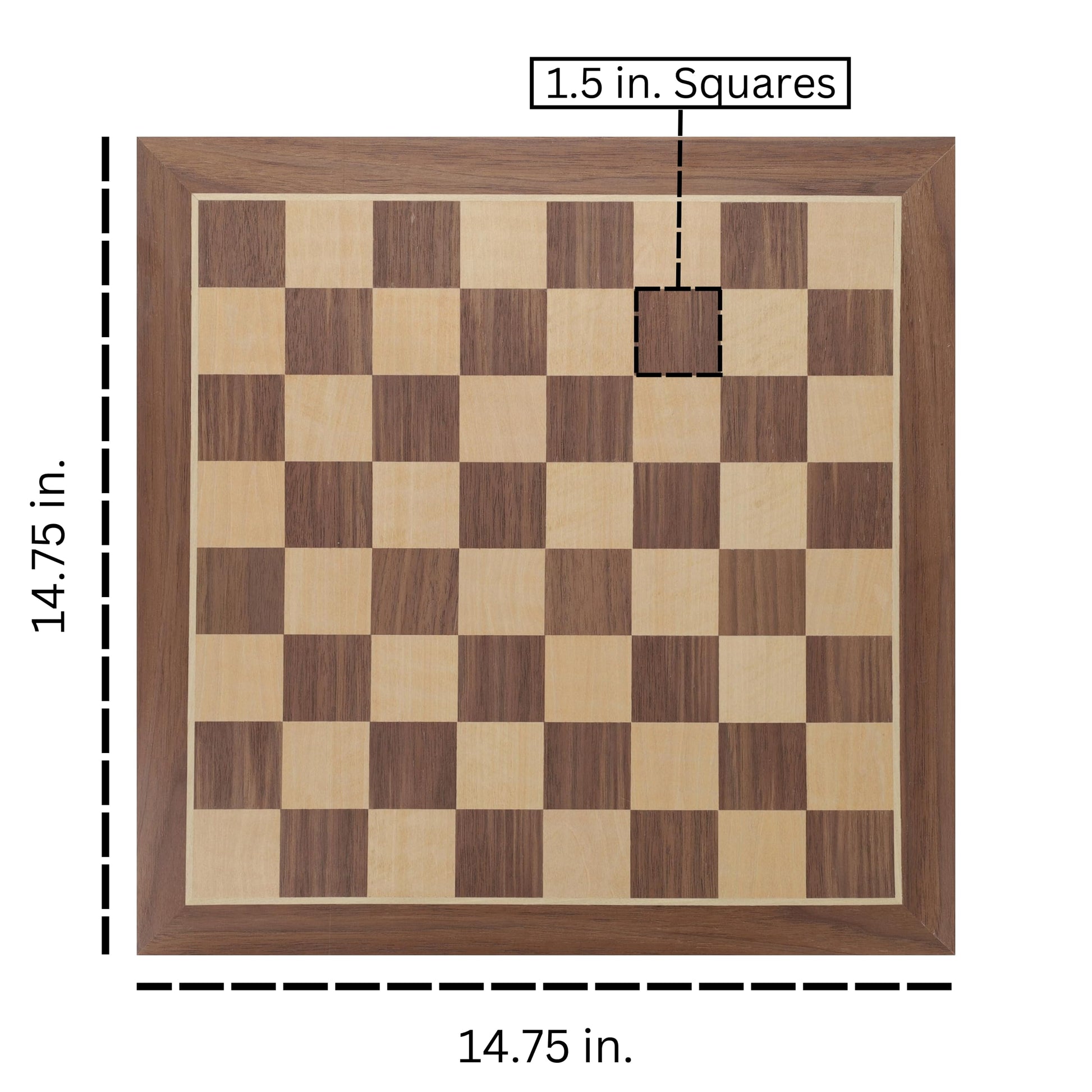 WE Games Classic Walnut Wooden Chess Board Only 14.75 inches, Large Chess Board for Adults, Wood Veneer Chessboard, 1.5 inch Squares