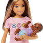 Barbie Dolls and Accessories, Skipper Doll (Two-Tone Hair) with Baby Figure and 5 Accessories, Babysitters Inc. Playset