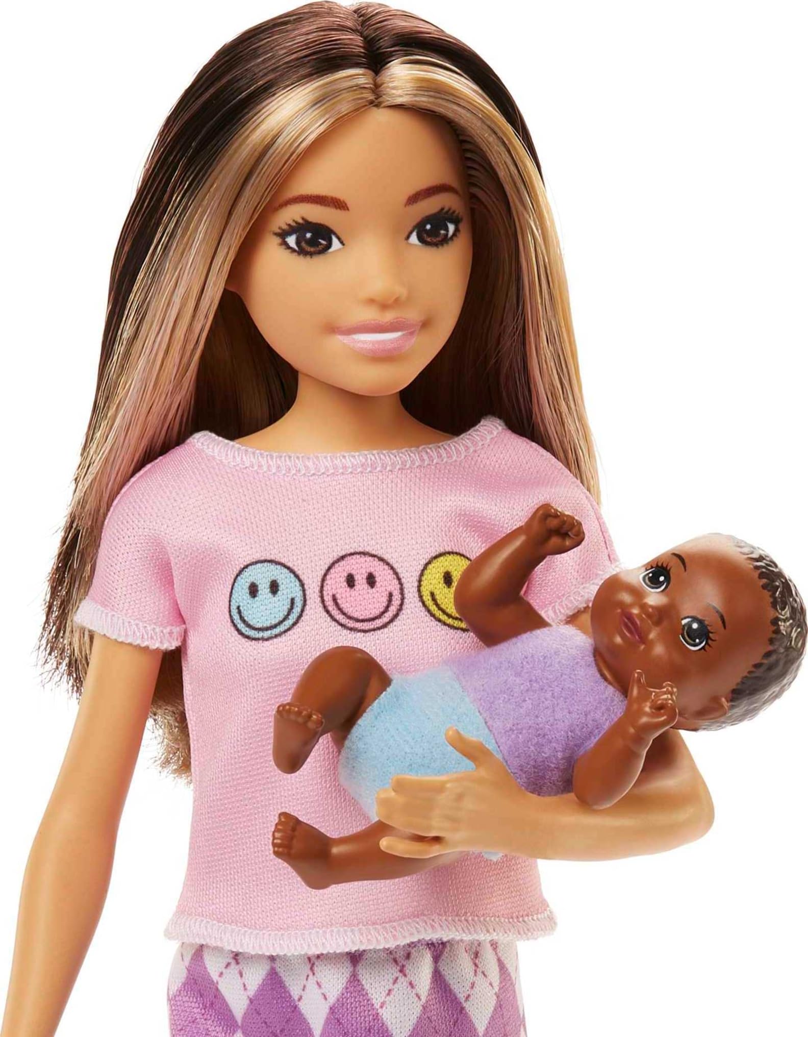 Barbie Dolls and Accessories, Skipper Doll (Two-Tone Hair) with Baby Figure and 5 Accessories, Babysitters Inc. Playset