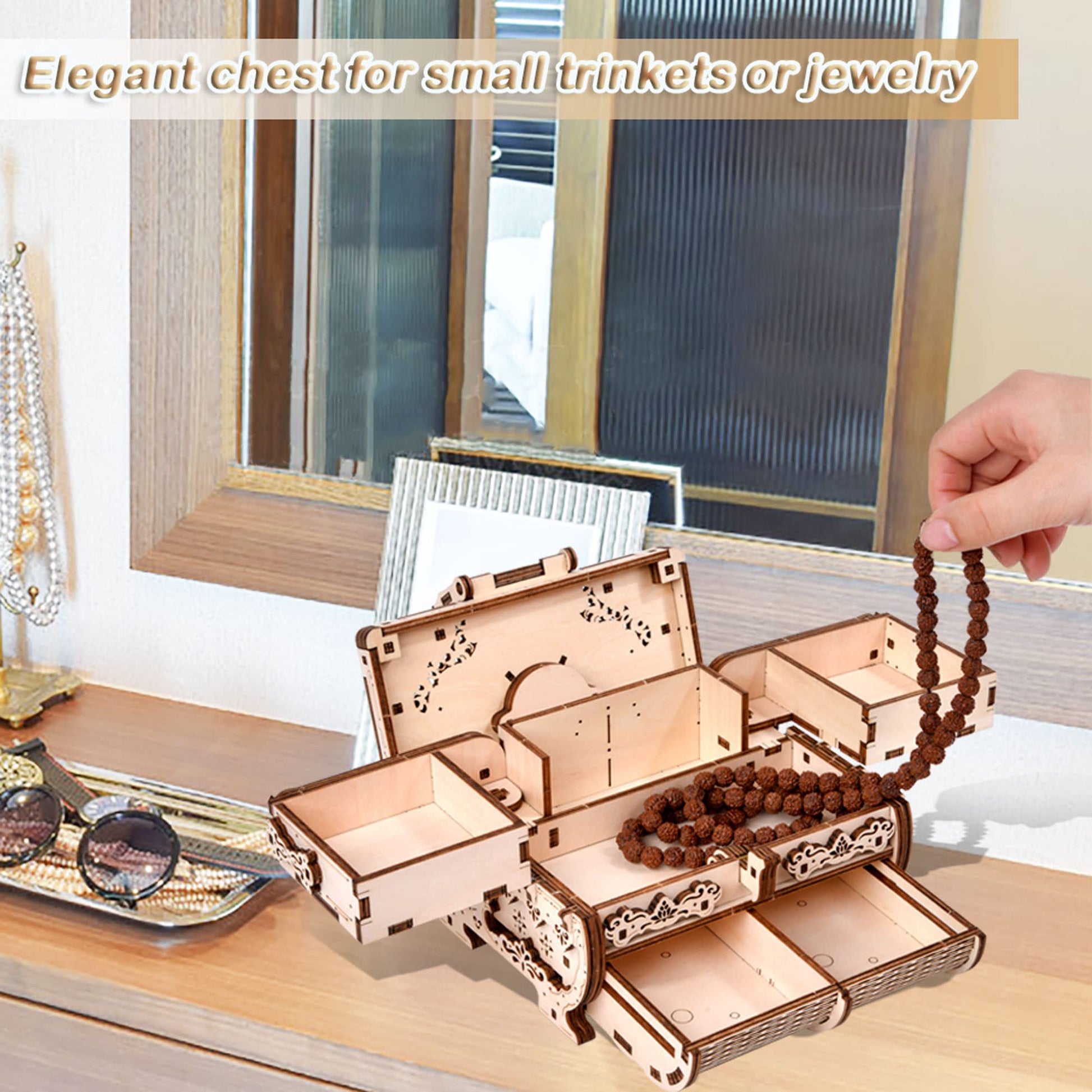 Varbertos 3D Wooden Puzzle Mechanical Treasure Box, Wood Creative Assembly Model Building Kits to Build for Adults and Teens, DIY Wooden Puzzle