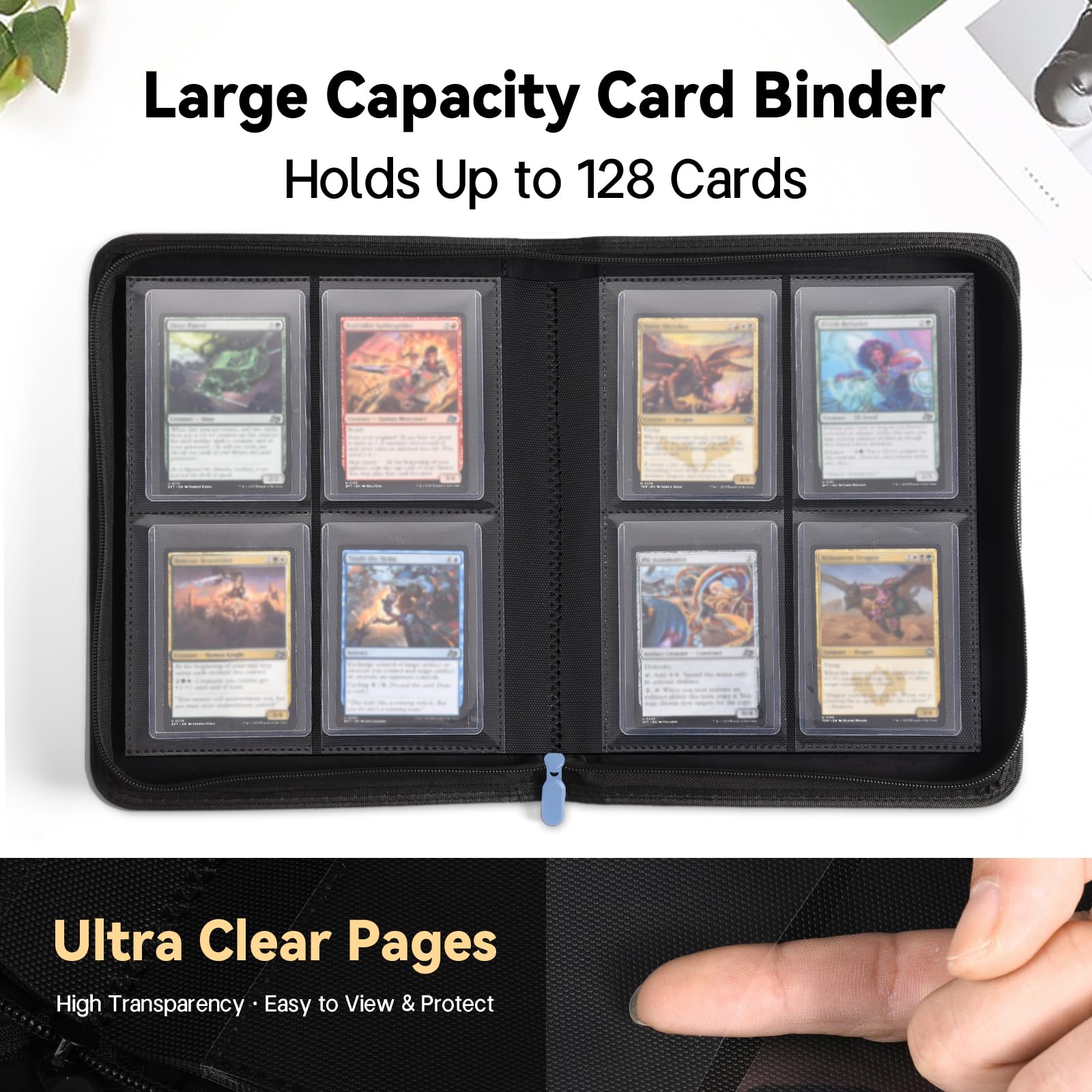 Zippered Toploader Binder,4-Pocket Card Binder for 3x4" Rigid Top Loaders, Holds 128 Toploaders,Premium Diamond PU Leather Trading Card Album for