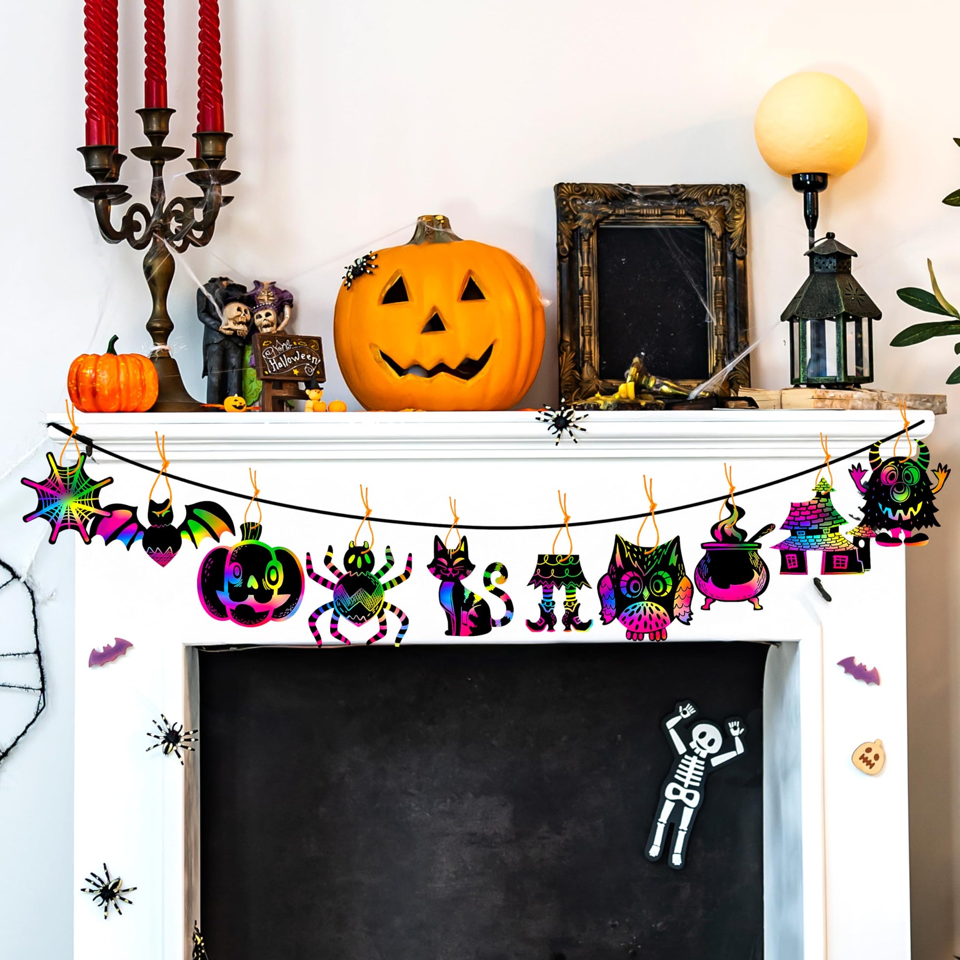 JOYIN 120 Pcs Halloween Rainbow Scratch Art Crafts for Kid, Halloween Party Favors, Scratch Off Paper with 18 Designs for Party Supplies, Classroom